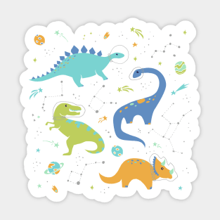 Space Dinosaurs in Orange + Blue Sticker